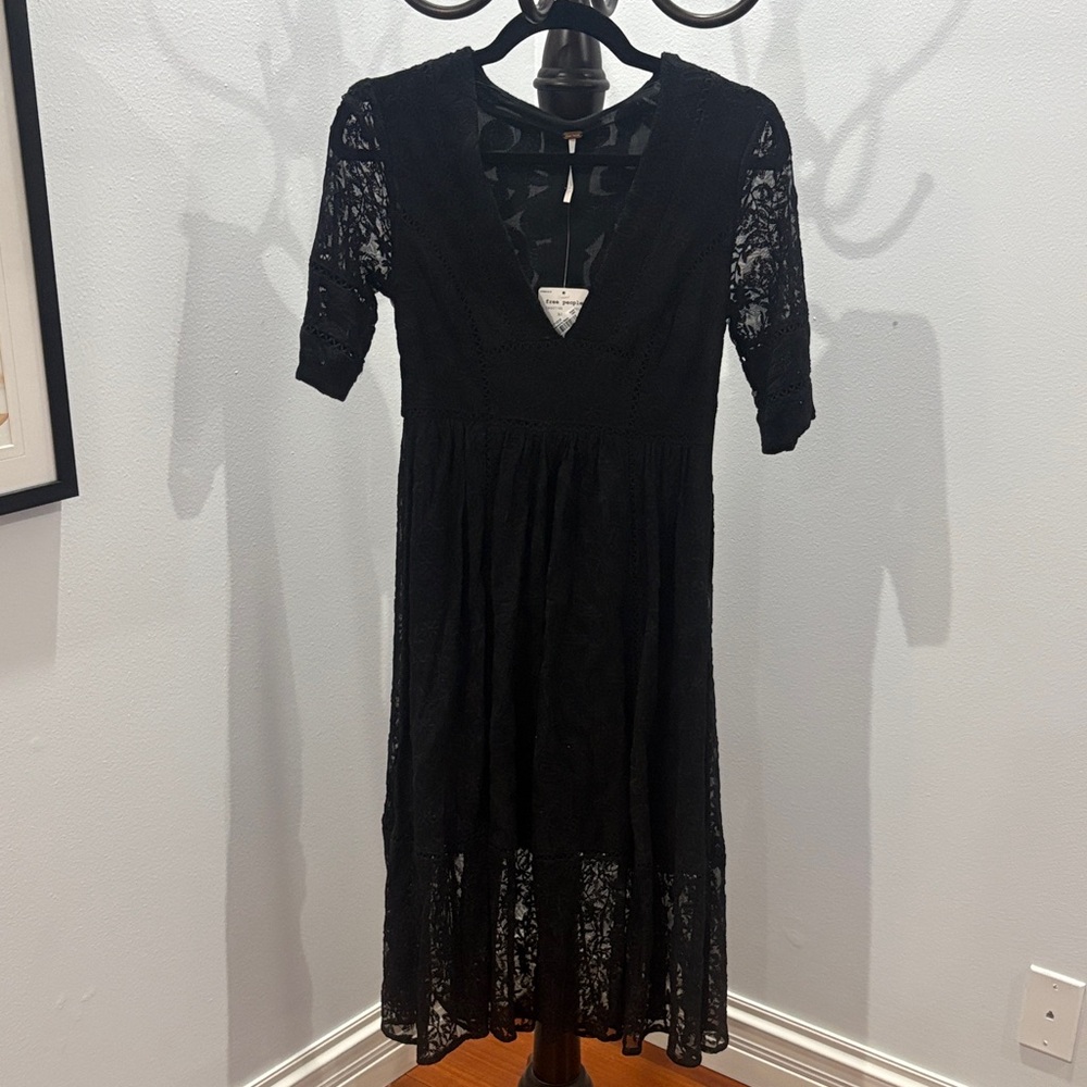 Free People Black Lace Midi Dress